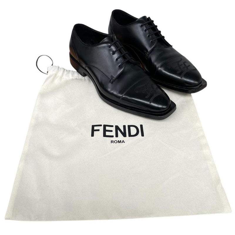 Fendi Black Calligraphy Leather Derby Lace Up Dress Shoes