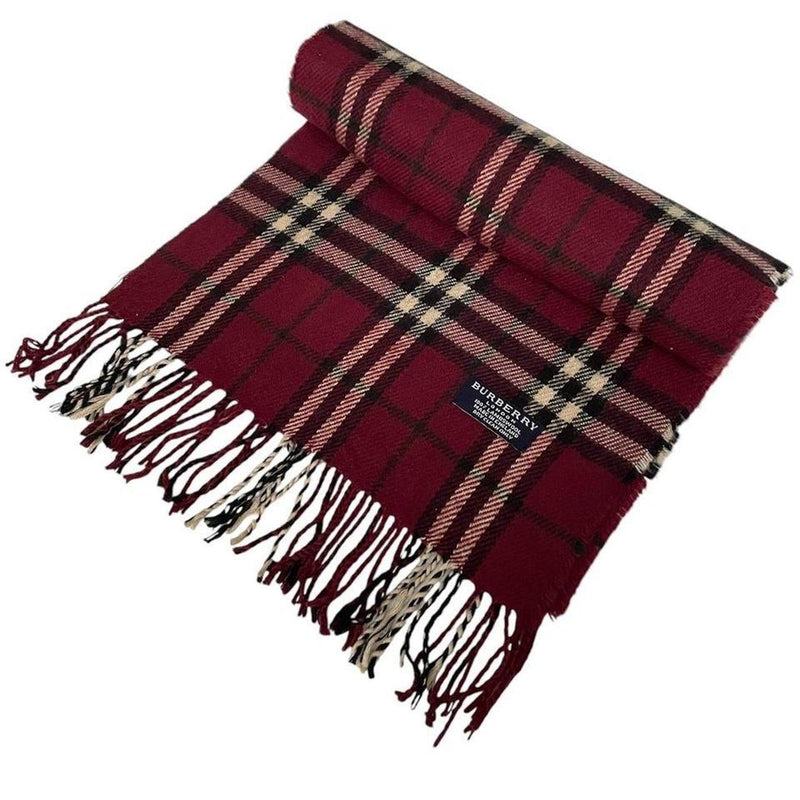 Vintage 90s Burberry Burgundy Nova Check Lambswool Scarf