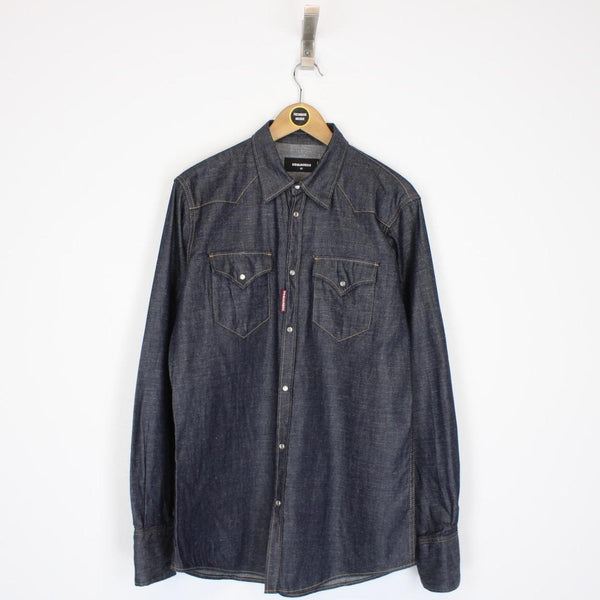 Dsquared2 Navy Blue Dark Wash Long Sleeve Denim Shirt