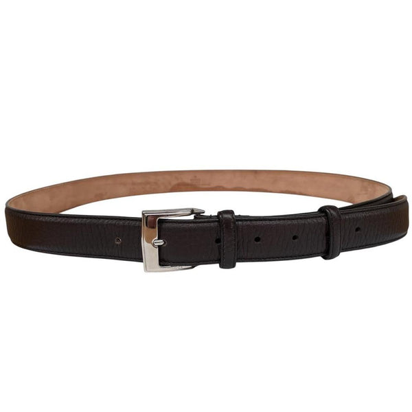 Gucci Brown and Silver Rectangular Buckle Leather Belt