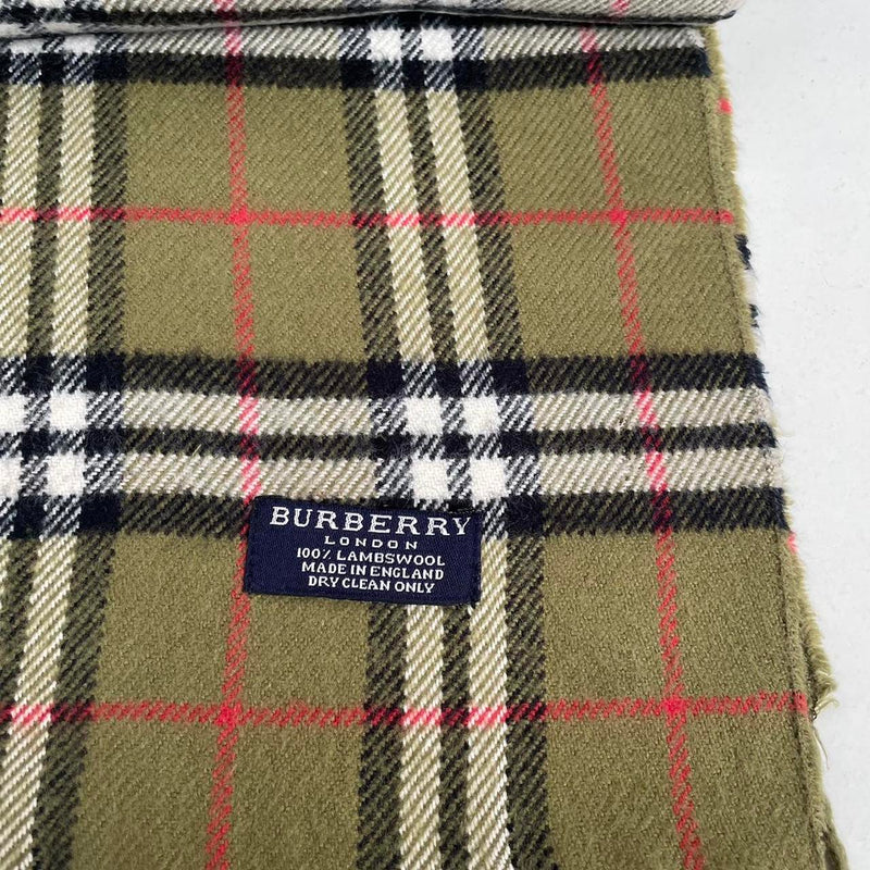 Vintage 90s Burberry Green Nova Check Lambswool Scarf