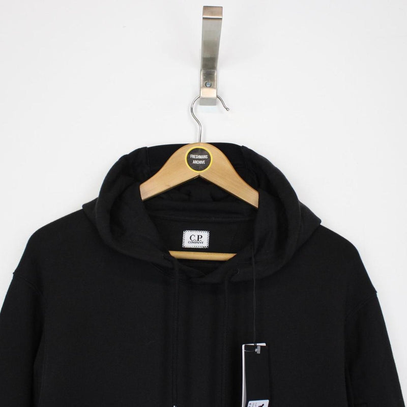 CP Company Black Diagonal Fleece Cotton Hoodie Jumper