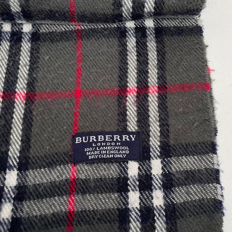 Vintage 90s Burberry Dark Grey Nova Check Lambswool Scarf