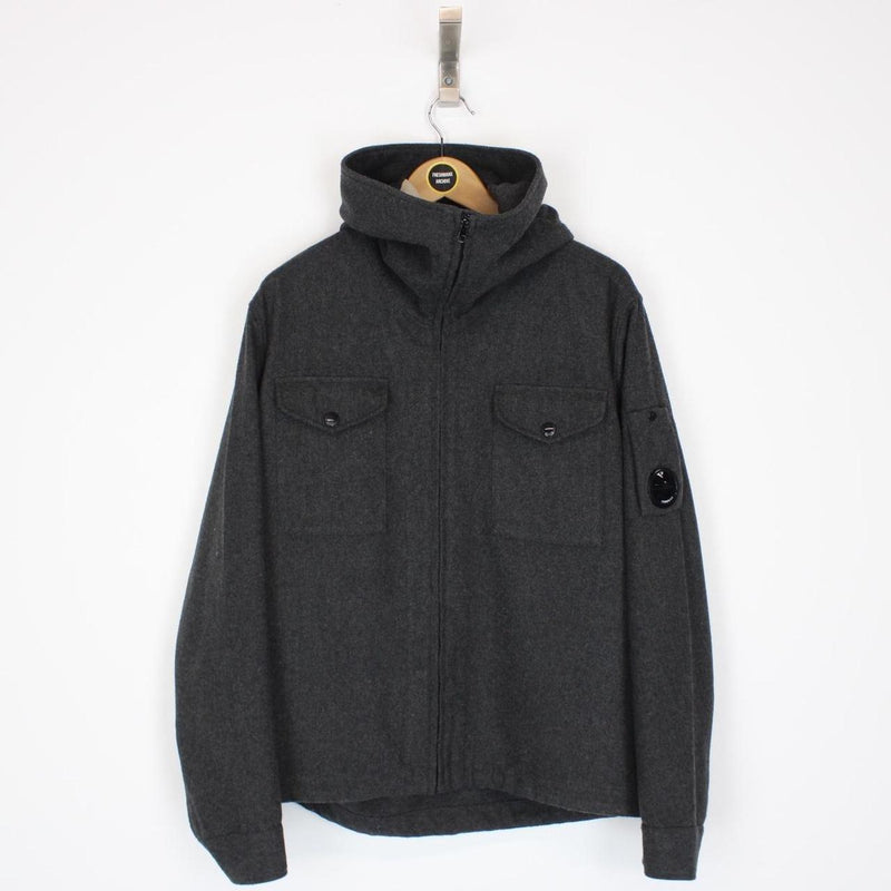 CP Company Grey Wool Blend Full Zip Hooded Jacket