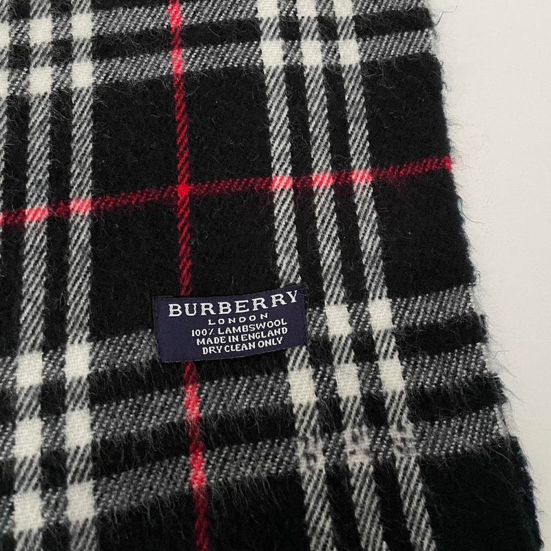 Vintage 90s Burberry Dark Navy Blue Nova Check Lambswool Scarf