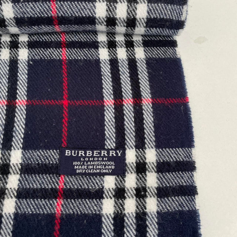 Vintage 90s Burberry Navy Blue Nova Check Lambswool Scarf