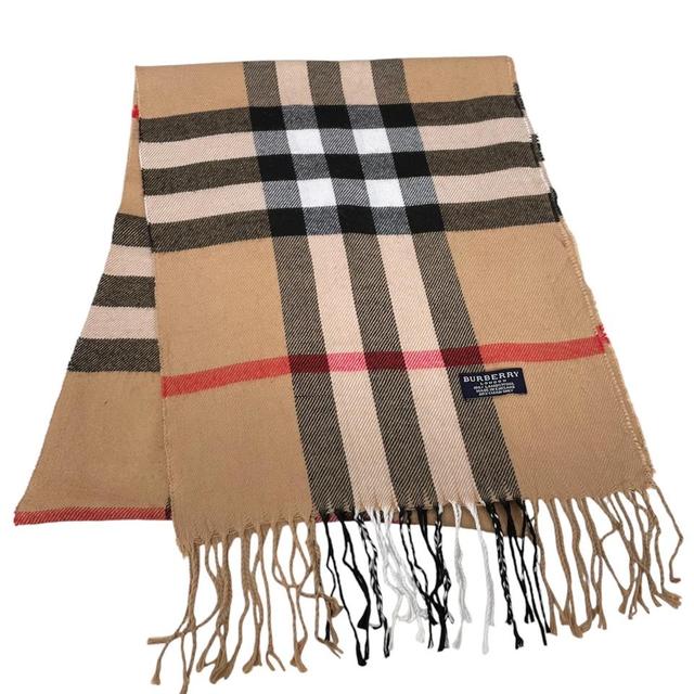 Vintage 90s Burberry Tan Brown Nova Check Lambswool Scarf