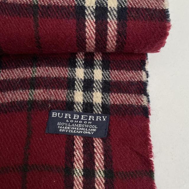 Vintage 90s Burberry Burgundy Nova Check Lambswool Scarf