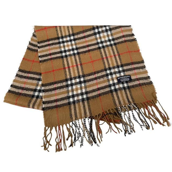 Vintage 90s Burberry Tan Brown Nova Check Lambswool Scarf