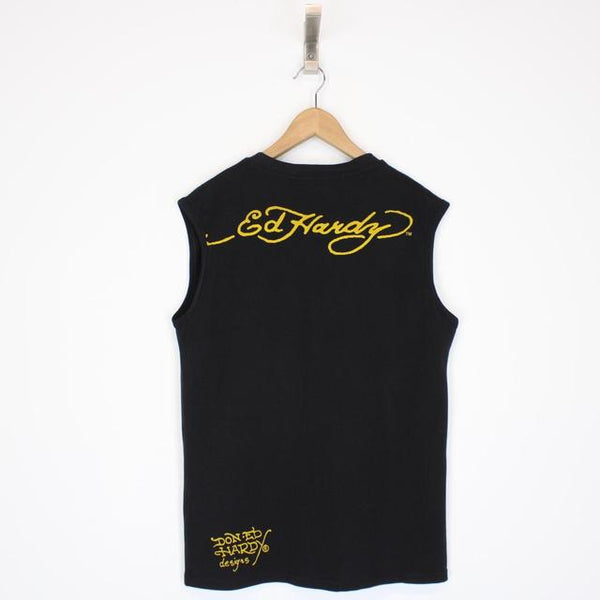 Vintage Ed Hardy by Christian Audiger Y2K Black Bejewelled Tiger Vest Top