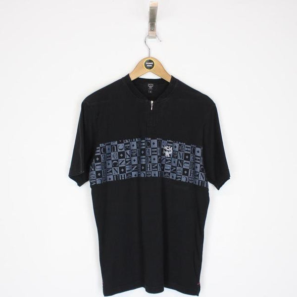 Vintage 90s MCM Black Short Sleeve 1/4 Zip Spellout T-Shirt