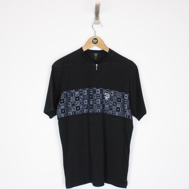 Vintage 90s MCM Black Short Sleeve 1/4 Zip Spellout T-Shirt