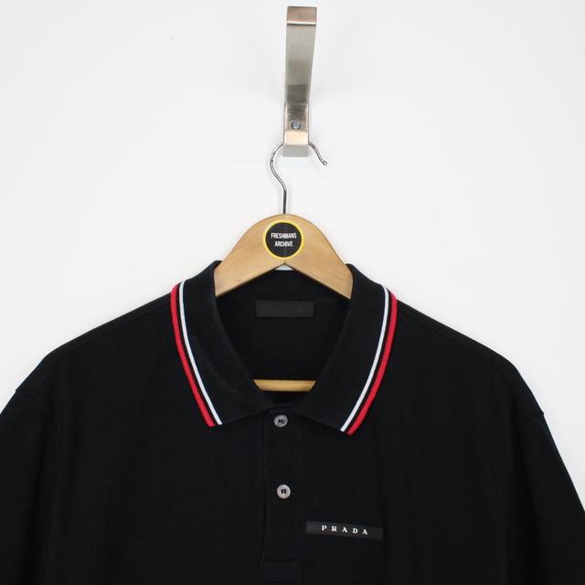 Prada Black Short Sleeve Cotton Pique Polo Shirt