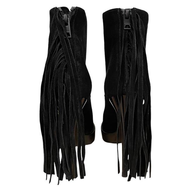 Burberry Prorsum Black Fringed Suede Nadie Ankle Heeled Boots