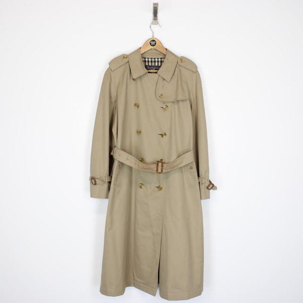 Vintage 90s Burberry Tan Brown Nova Check Double Breasted Belted Trench Coat