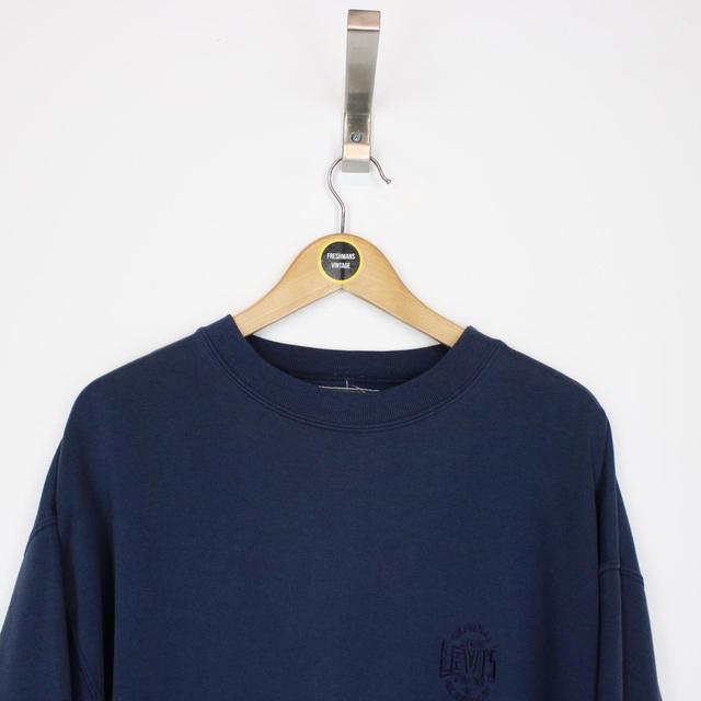 Vintage 90s Levis Navy Blue Crew Neck Spellout Sweatshirt Jumper