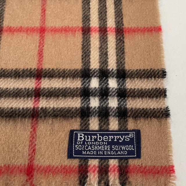 Vintage 90s Burberry Tan Brown Nova Check Cashmere Wool Scarf