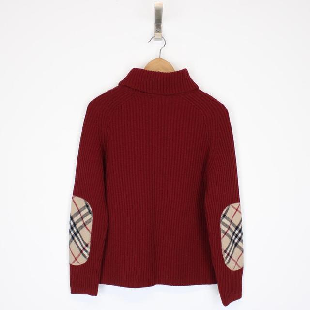 Burberry London Burgundy Ribbed Cashmere Merino Wool Knit Roll Neck Jumper