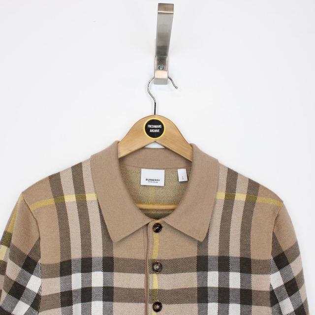 Burberry Beige Wells Nova Check Silk/Wool Knit Short Sleeve Polo Shirt