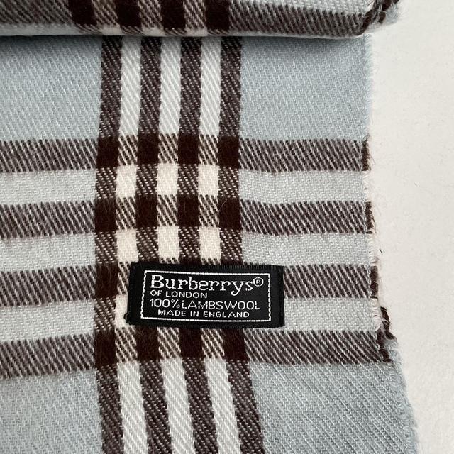 Vintage 90s Burberry Light Blue Nova Check Lambswool Scarf