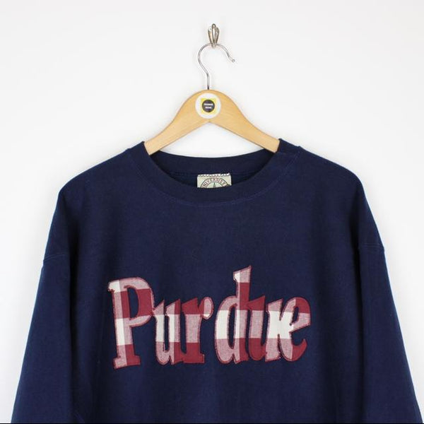 Vintage 90’s Purdue USA Navy Blue and Red Spellout Crew Neck Sweatshirt Jumper