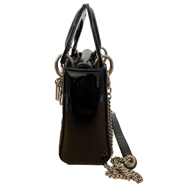 Christian Dior Black and Gold Patent Leather Mini Lady Dior Bag