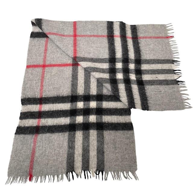 Vintage 90s Burberry Grey Nova Check Lambswool Scarf