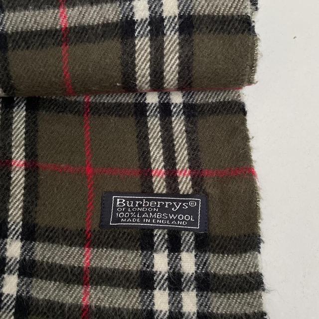 Vintage 90s Burberry Dark Green Nova Check Lambswool Scarf