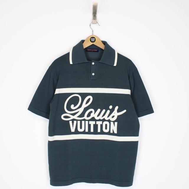 Louis Vuitton Green and Cream Cotton Short Sleeve Vintage Cycling Polo Shirt