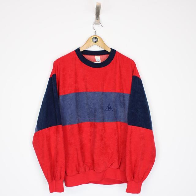 Vintage 90s Le Coq Sportif Red and Blue Spellout Sweatshirt Jumper