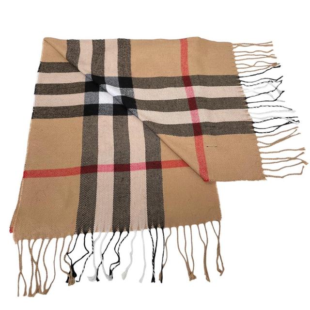 Vintage 90s Burberry Tan Brown Nova Check Lambswool Scarf