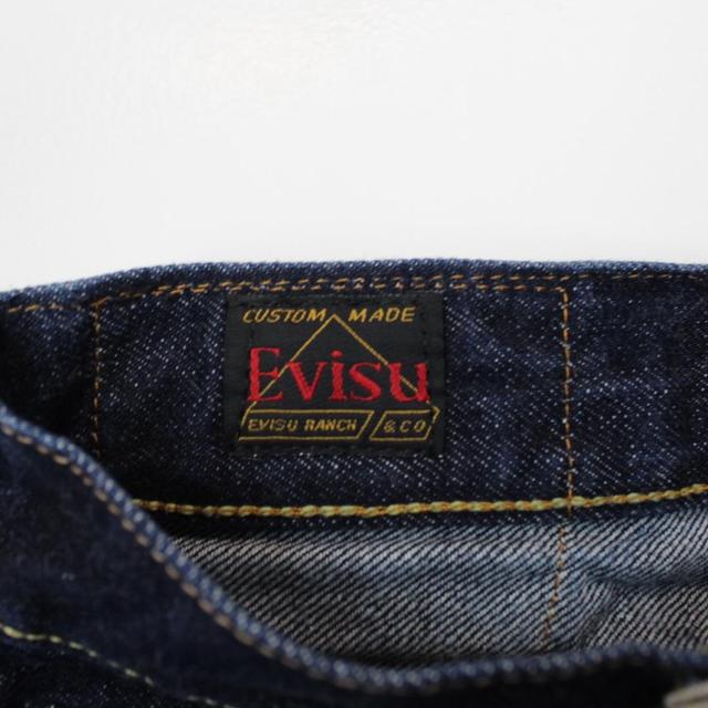 Evisu Navy Blue and Yellow Gull Denim Jean Shorts