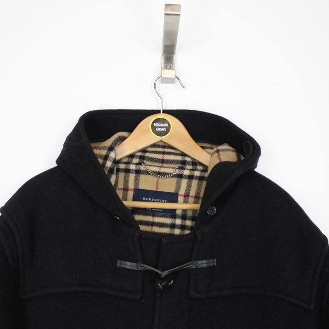 Burberry London Black and Tan Brown Nova Check Lined Wool Duffle Coat