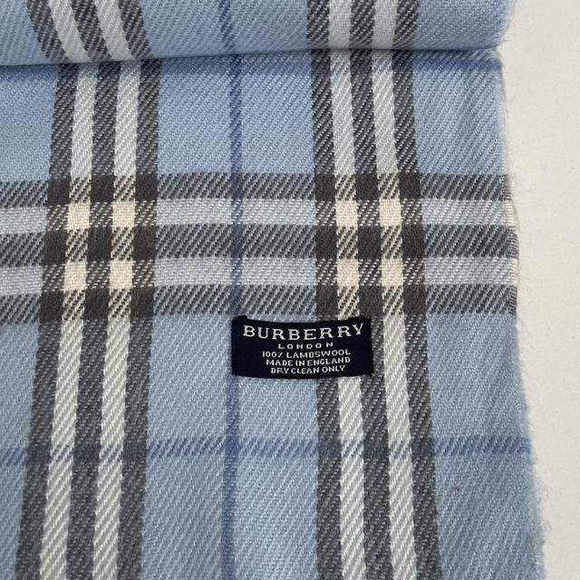 Vintage 90s Burberry Light Blue Nova Check Lambswool Scarf