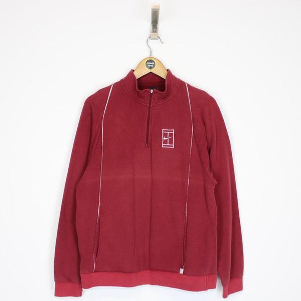 Vintage 00s Nike Burgundy and White 1/4 Zip Sweatshirt Jumper