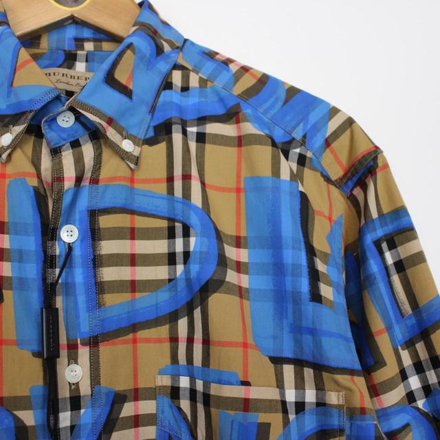 Burberry Jameson Tan Brown and Blue Graffiti Nova Check Long Sleeve Cotton Shirt