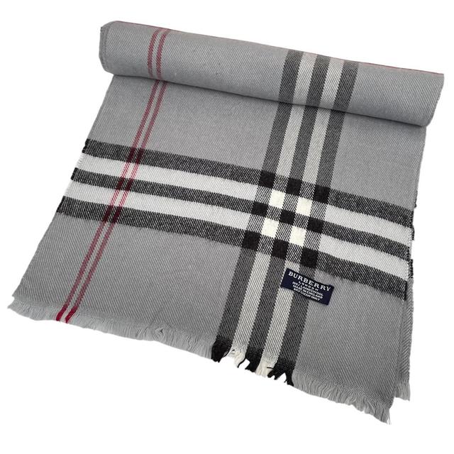 Vintage 90s Burberry Grey Nova Check Lambswool Scarf