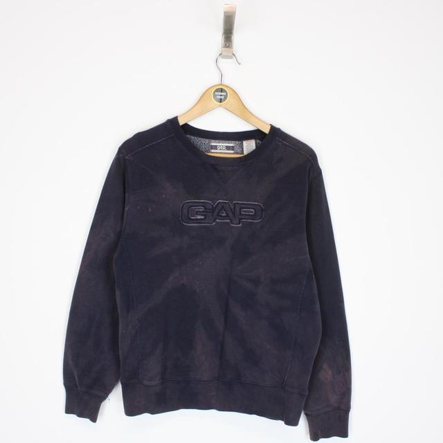 Vintage 00s GAP Navy Blue Tie Dye Spellout Sweatshirt Jumper