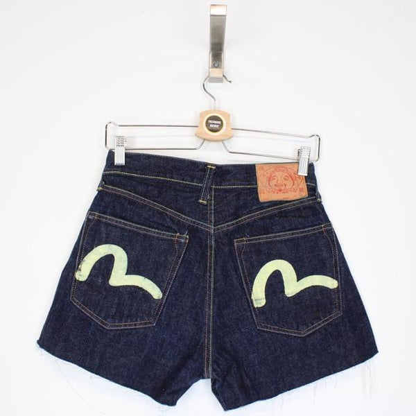 Evisu Navy Blue and Yellow Gull Denim Jean Shorts