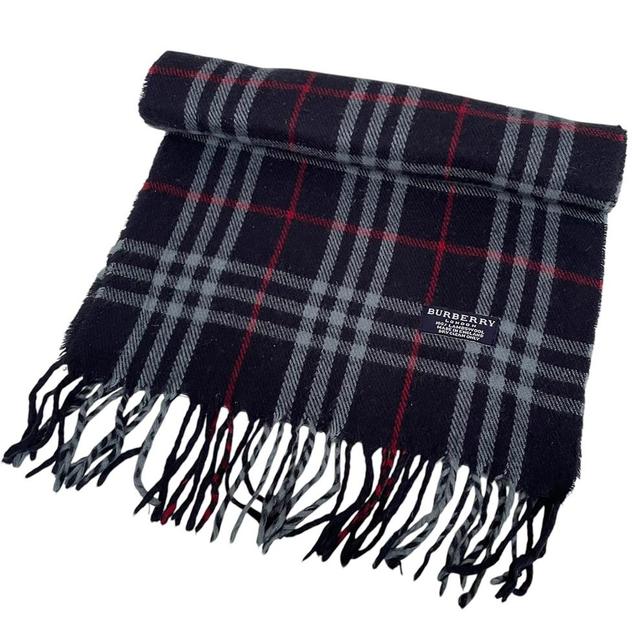 Vintage 90s Burberry Navy Blue Nova Check Lambswool Scarf