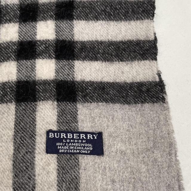 Vintage 90s Burberry Grey Nova Check Lambswool Scarf