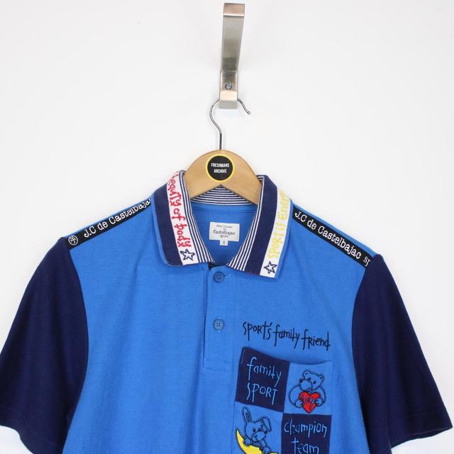 Vintage Jean-Charles de Castelbajac Blue and Navy Short Sleeve Polo Shirt