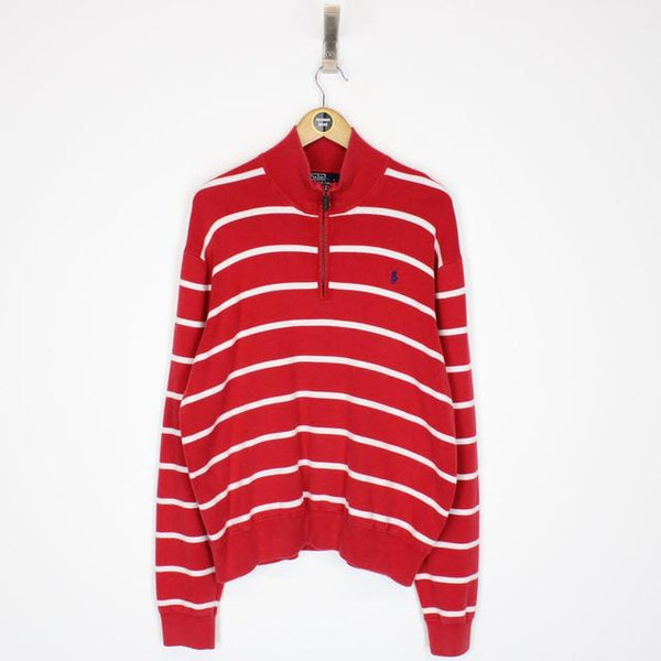 Vintage Polo Ralph Lauren Red and White 1/4 Zip Sweatshirt Jumper