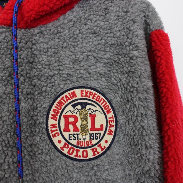 Polo Ralph Lauren Grey and Red Mountain Expedition Sherpa Fleece Hoodie