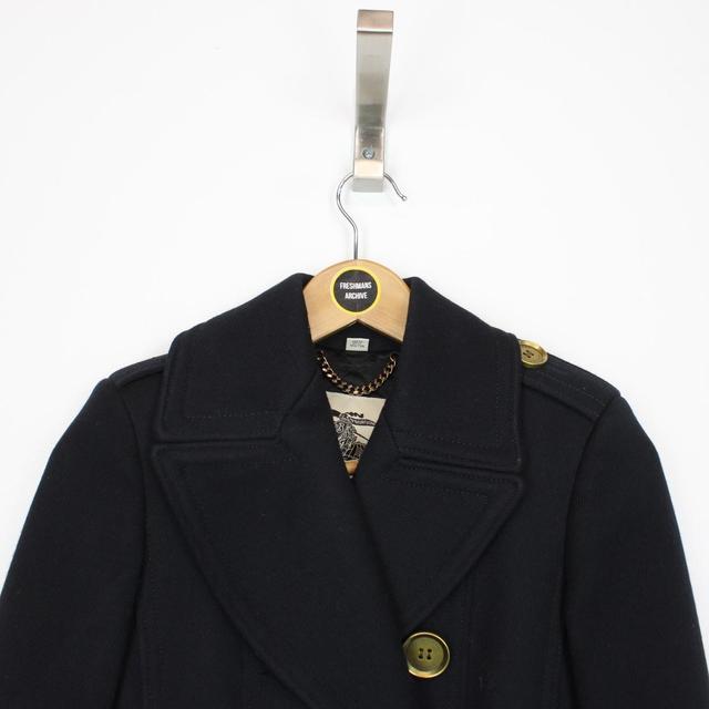 Burberry London Navy Blue and Gold Wool Double Breasted Trench Coat