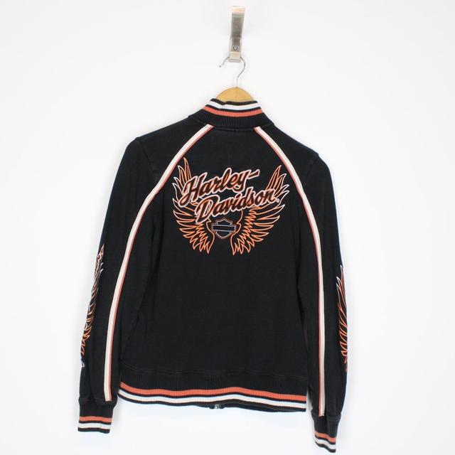 Vintage 00s Harley Davidson Black and Orange Full Zip Spellout Sweatshirt Jumper