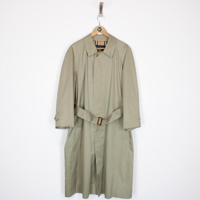 Vintage 90s Burberry Khaki Green Nova Check Single Breasted Belted Trench Coat