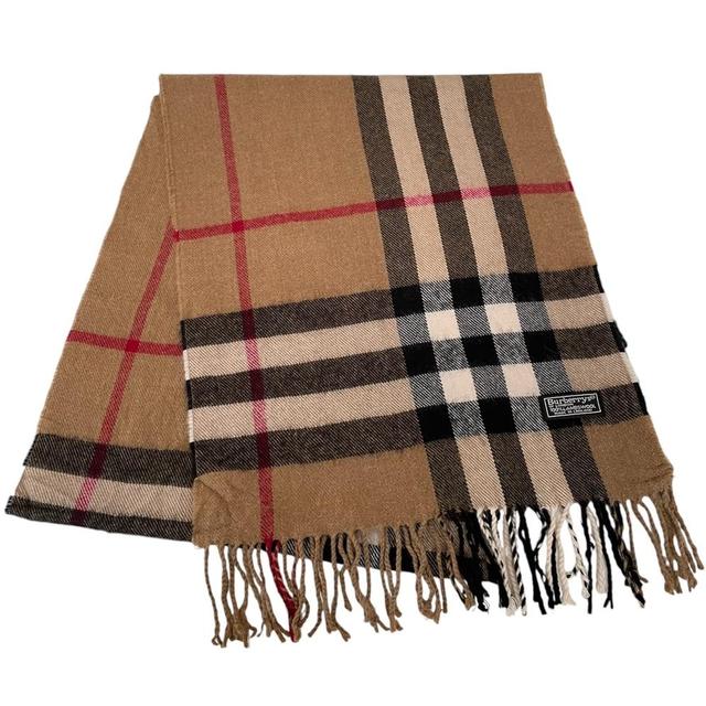 Vintage 90s Burberry Tan Brown Nova Check Lambswool Scarf