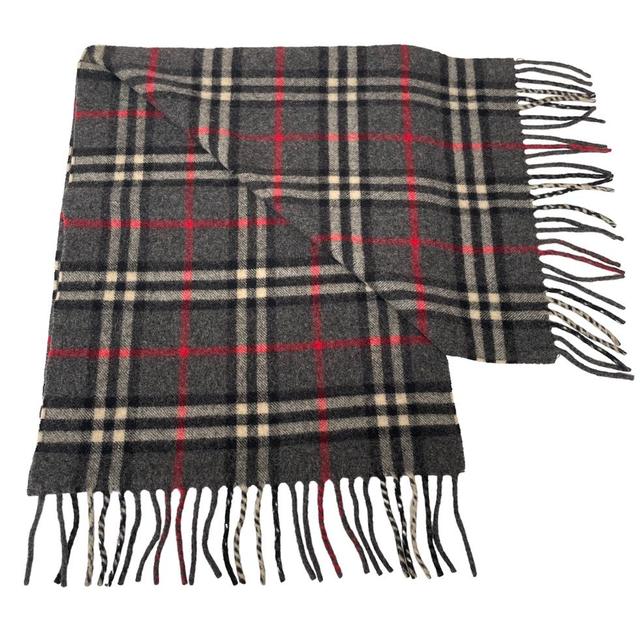 Vintage 90s Burberry Dark Grey Nova Check Lambswool Scarf