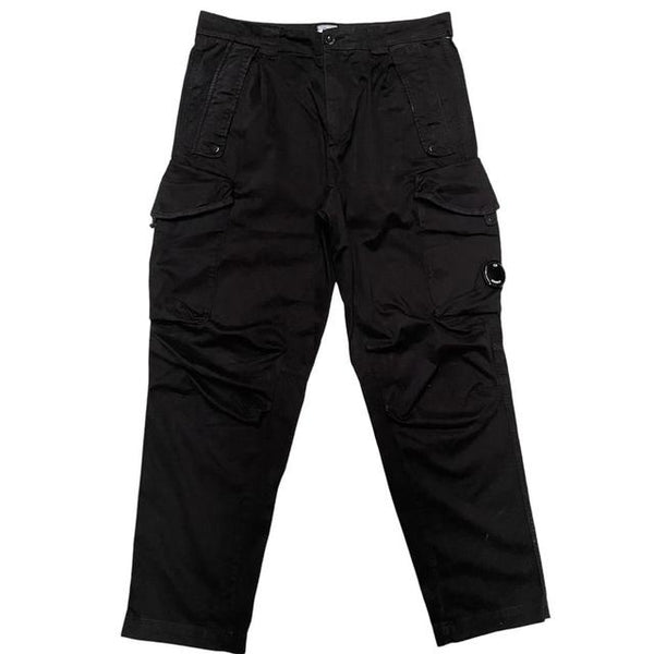 CP Company Black Garment Dyed Cotton Lens Cargo Trousers